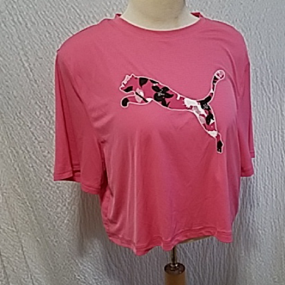 Puma Oversized Pink Graphic T-Shirt Crop Top L